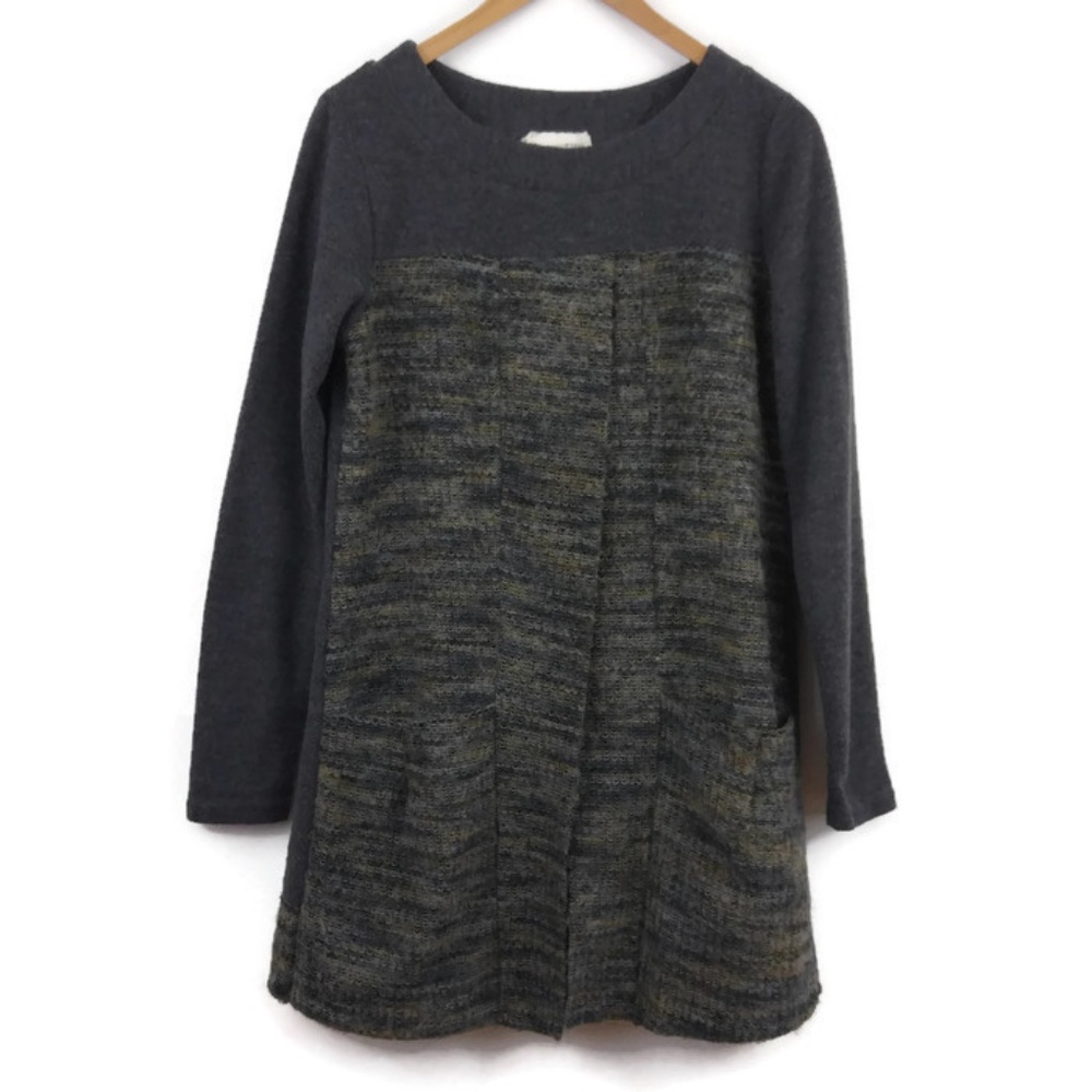 A'Reve Gray Green Fleece Tunic Sweater Small